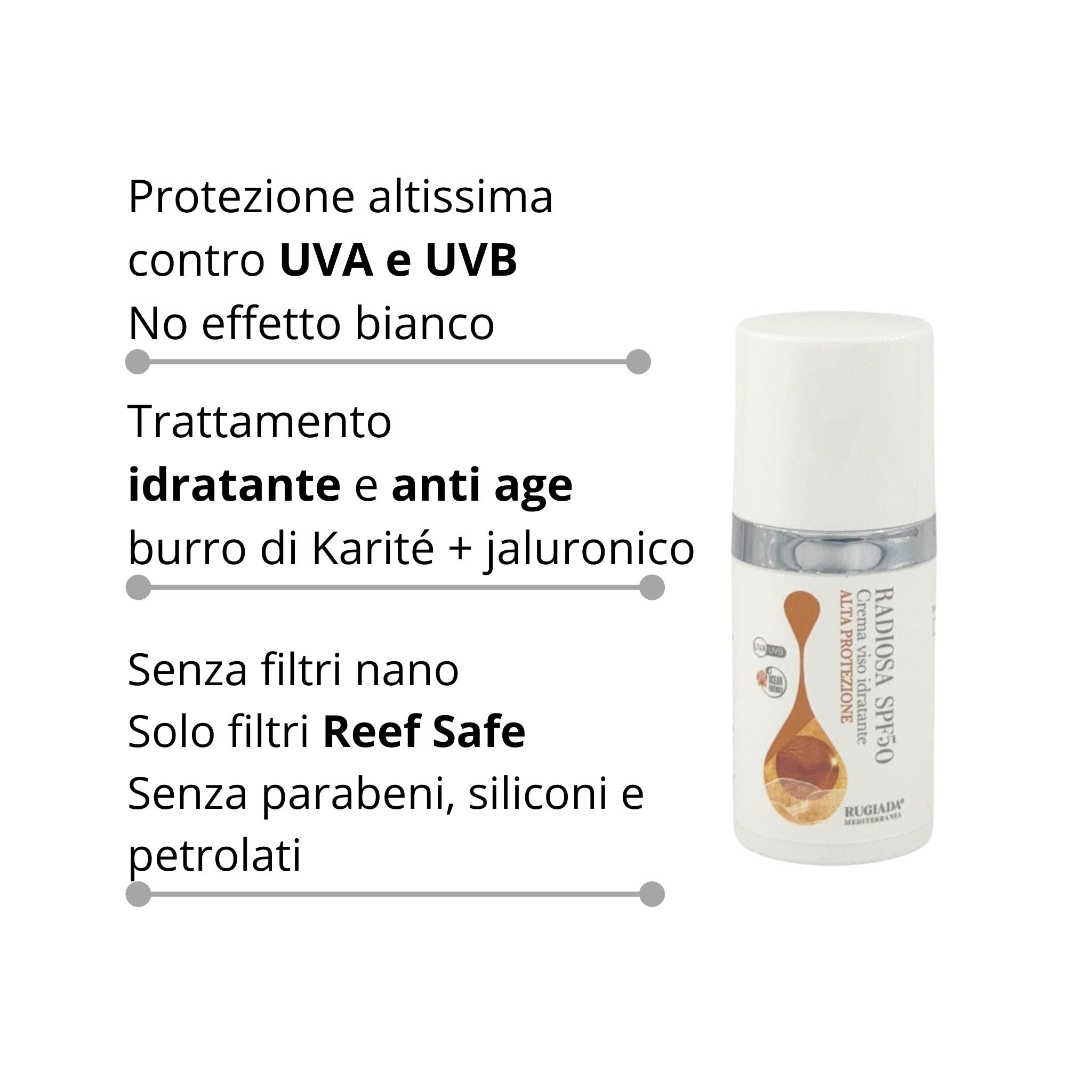 Protezione solare viso idratante antiage SPF50