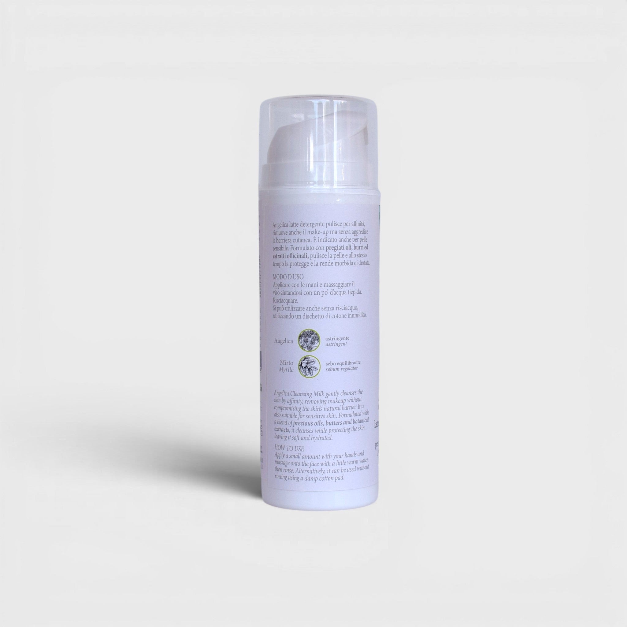 Rugiada® Mediterranea Angelica cleansing milk for normal and delicate skin, 150 ml. Gentle facial cleanser with organic vegetable oils.